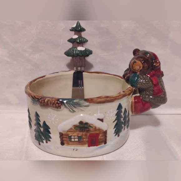 St. Nicholas Square Festive Bear Bowl with Cabin Design - Picture 2 of 8